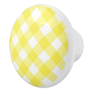 Ceramic Cabinet Knob-Yellow Plaid Knob