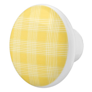 Ceramic Cabinet Knob-Yellow Plaid Knob
