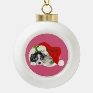 Ceramic Christmas Ornament Puppy and Kitten