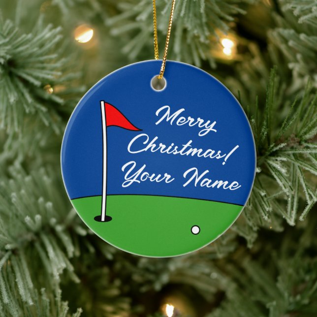 Ceramic Christmas photo ornament gift for golfer (Tree)