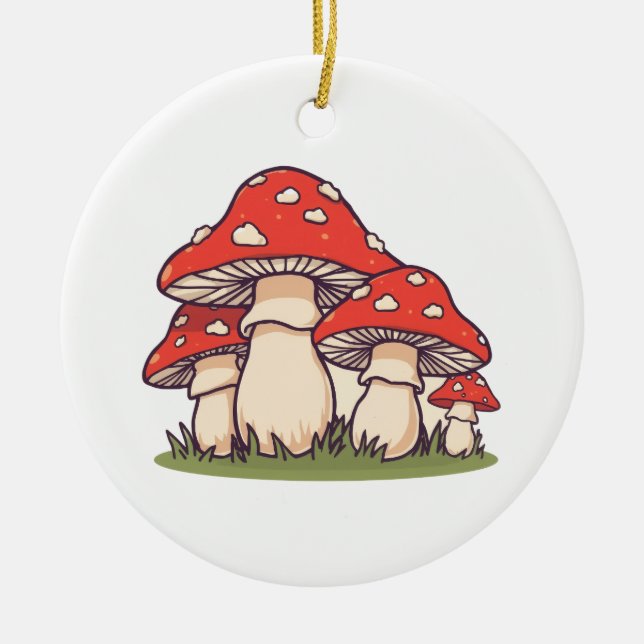 Ceramic Circle Ornament (Cute Mushrooms) (Front)
