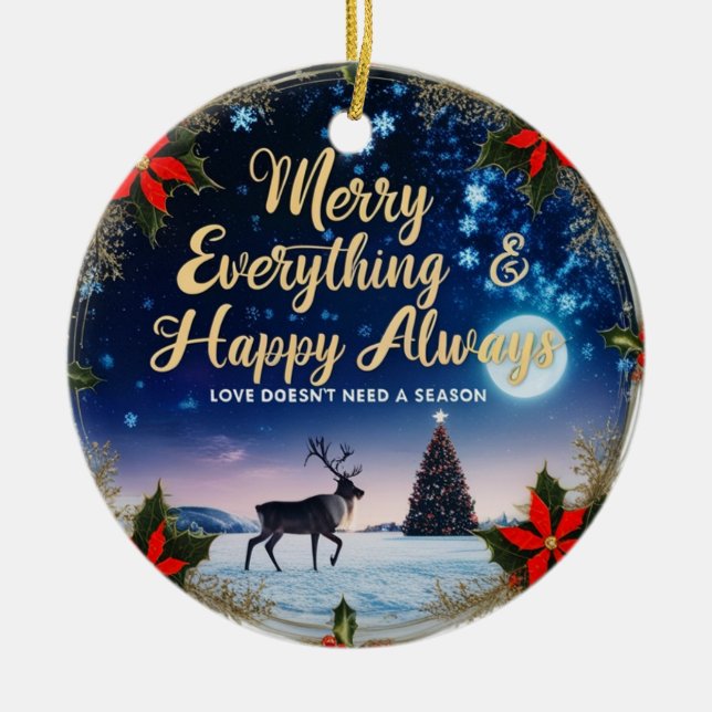 Ceramic Circle Ornament – Starry Night Holiday  (Front)