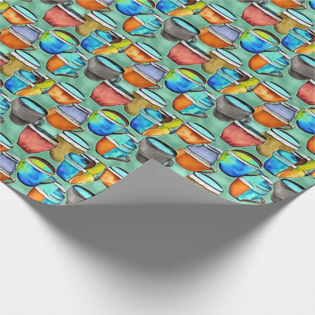 Ceramic Coffee Cups Watercolor Pattern Wrapping Paper (Corner)