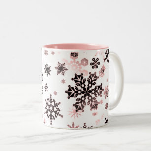 Ceramic Coffee Mug-Pink & Neutrals Snowflakes Two-Tone Coffee Mug