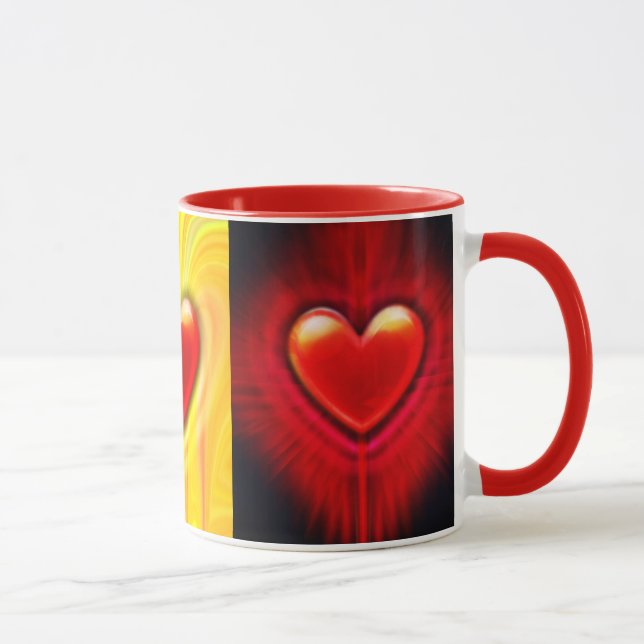 Ceramic coffee mug.Red black yellow heart design. Mug (Right)