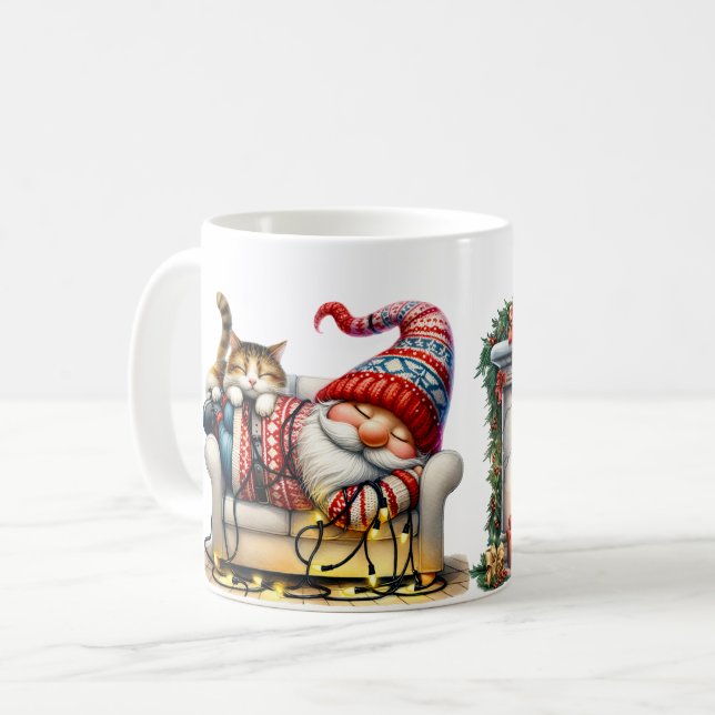 Ceramic Coffee Mug Sleeping Santa Gnome (Front Left)