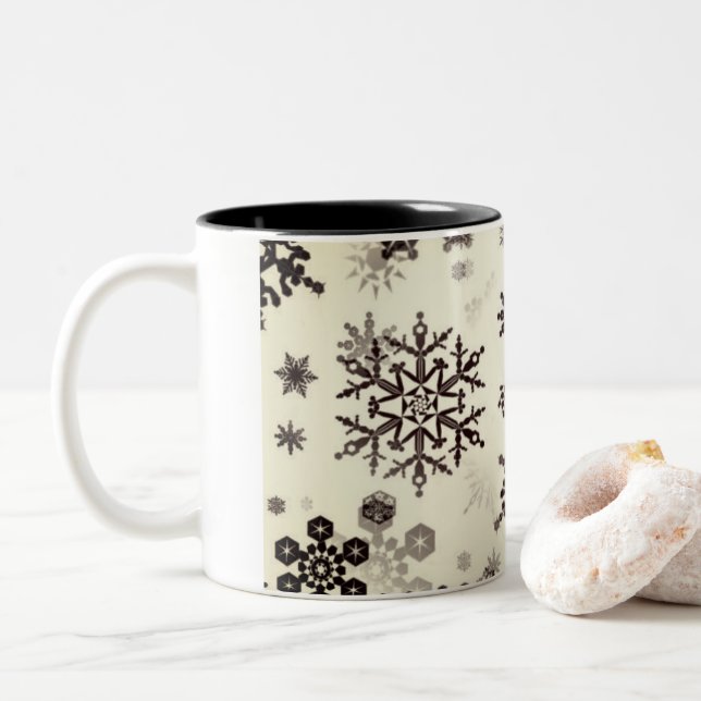 Ceramic Coffee Mug-Smokey Snowflakes Two-Tone Coffee Mug (With Donut)