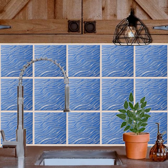 Ceramic Decorative Tile Blue water look (blue flowing water pattern on a kitchen backsplash.)