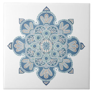 Ceramic decorative tile with smokey blue Medallion