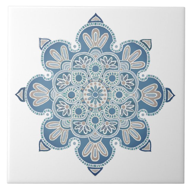 Ceramic decorative tile with smokey blue Medallion (Front)