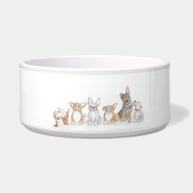 Ceramic dog bowl with puppies design (Front)