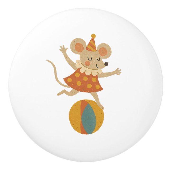 Ceramic Drawer Pull - Balancing Circus Mouse (Front)