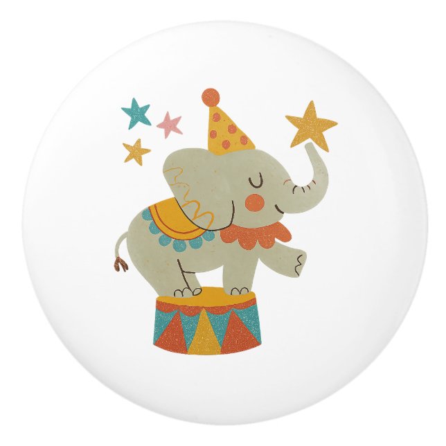Ceramic Drawer Pull - Performing Circus Elephant (Front)