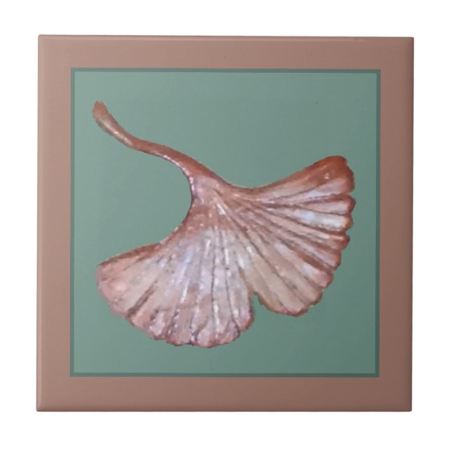 Ceramic Gingko leaf tile tile copper on green (Front)