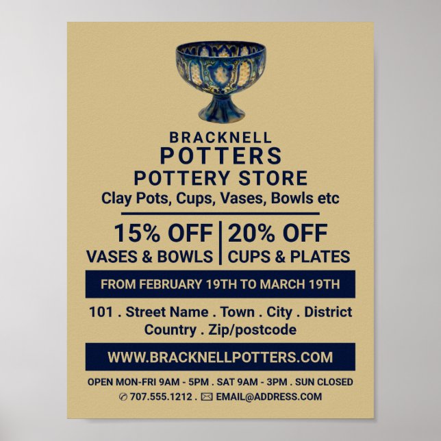 Ceramic Goblet, Pottery Store, Potters Advertising Poster (Front)