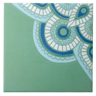 Ceramic green and blue geometric Tile
