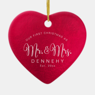 Ceramic Heart First Christmas, Iridescent Red Ceramic Tree Decoration