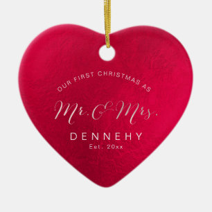 Ceramic Heart First Christmas, Iridescent Red Ceramic Tree Decoration