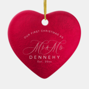 Ceramic Heart First Christmas, Iridescent Red Tree Decoration