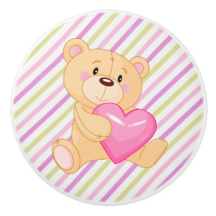 Ceramic Knob/Bear and Stripes with Heart Knob