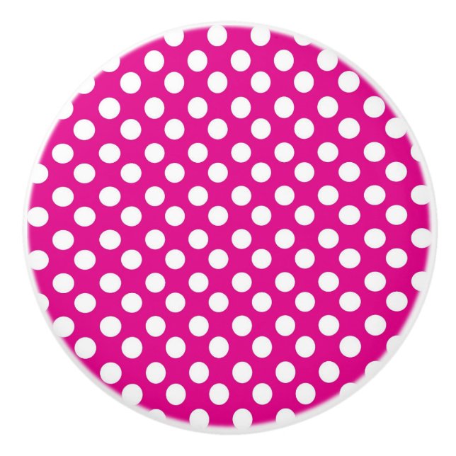 Ceramic Knob - Bright Pink Polka Dots (Front)