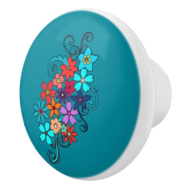 Ceramic Knob Colourful Floral Design (Right)