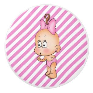 Ceramic Knob/Cute Baby with Pink Stripes Knob