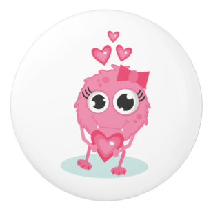 Ceramic Knob/Cute Monster with Hearts Knob
