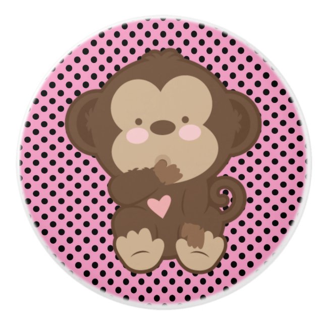 Ceramic Knob/Monkey and Polka Dots Knob (Front)