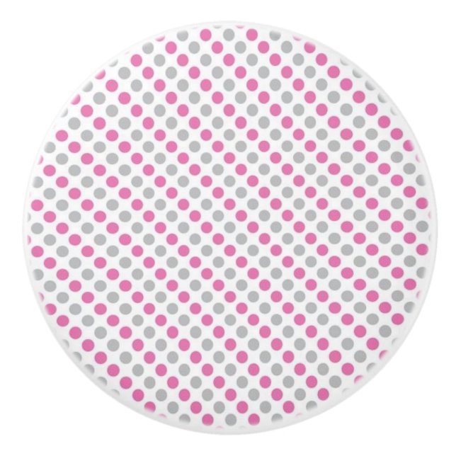 Ceramic Knob/Pink and Grey Polka Dots Knob (Front)