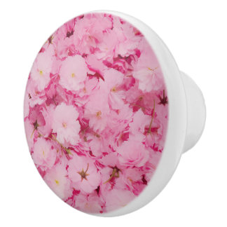 Ceramic Knob Pink Cherry Blossom Floral Botanical