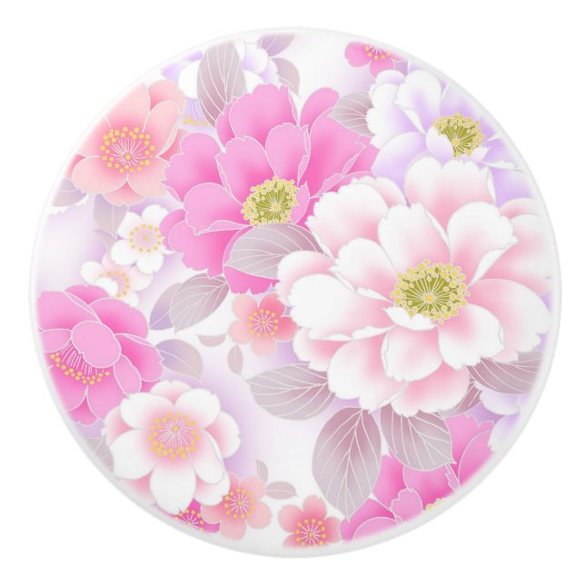 Ceramic Knob/Pink Flowers Knob (Front)