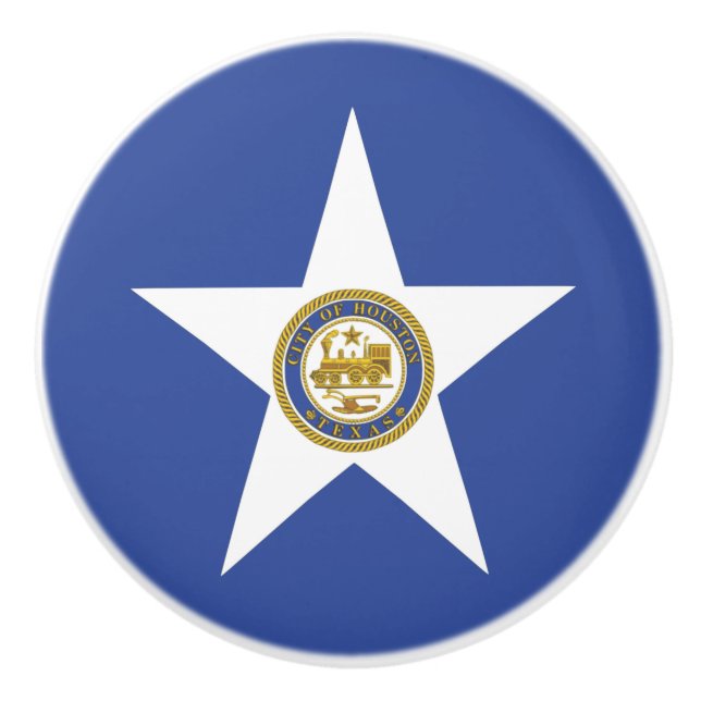 Ceramic knob pull with flag of Houston, USA (Front)