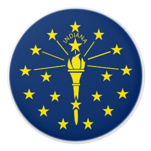 Ceramic knob pull with flag of Indiana State, USA