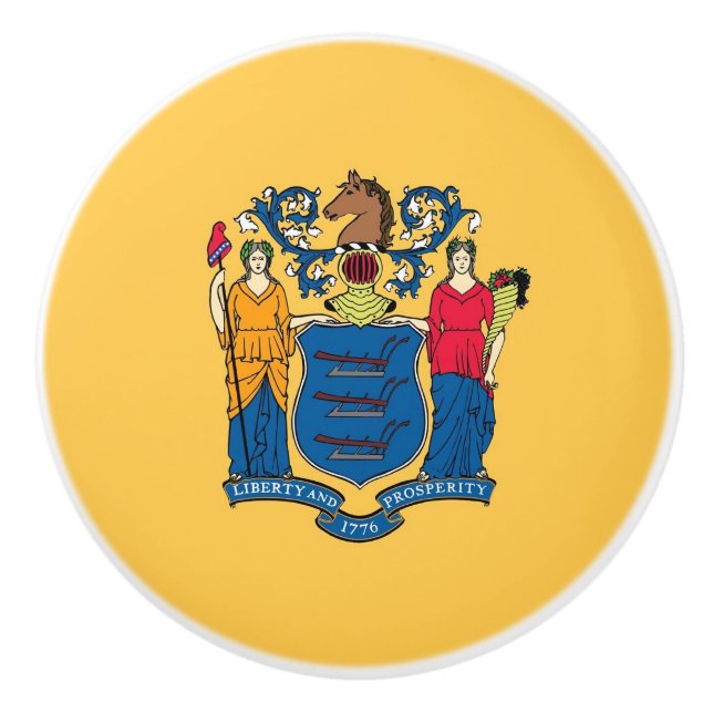 Ceramic knob pull with flag of New Jersey, USA (Front)