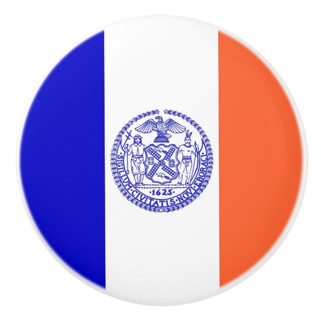 Ceramic knob pull with flag of New York City, USA (Front)