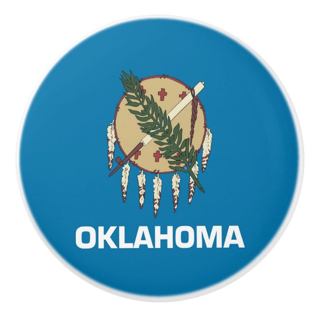 Ceramic knob pull with flag of Oklahoma, USA (Front)