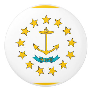 Ceramic knob pull with flag of Rhode Island, USA
