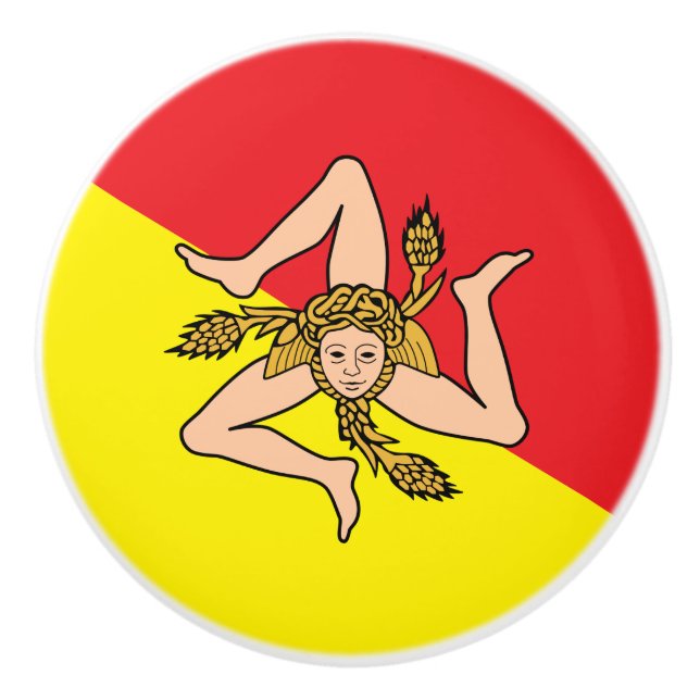 Ceramic knob pull with flag of Sicily, Italy (Front)