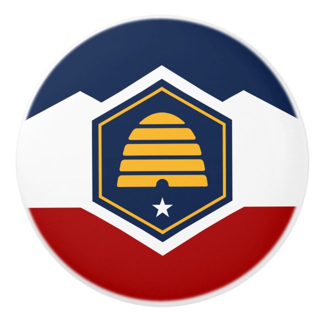 Ceramic knob pull with new flag of Utah, USA (Front)