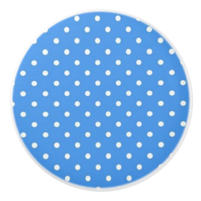 Ceramic Knob/White Polka Dots-Blue Background Knob (Front)