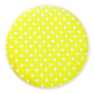 Ceramic Knob/White Polka Dots-Yellow Background Knob