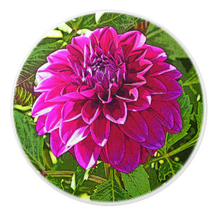 CERAMIC KNOB WITH PINK DAHLIA
