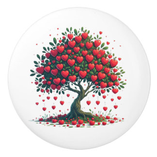 Ceramic knob with tree of love print