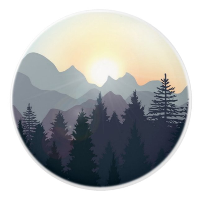 Ceramic Knobs Mountain Forest Landscape Silhouette (Front)