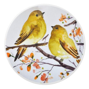 Ceramic Knobs - Two American Yellow Warbler