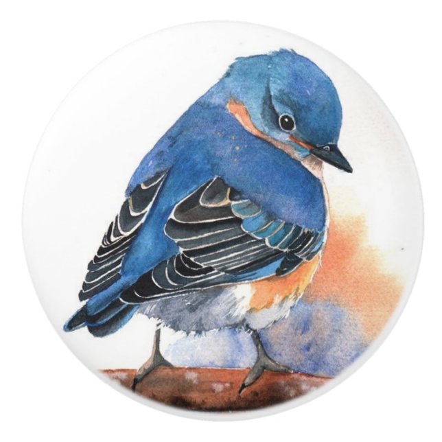 Ceramic Knobs - Watercolours Blue Bird (Front)