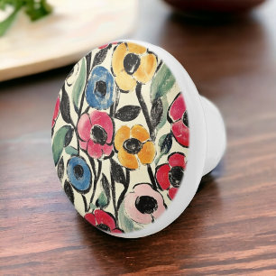 Ceramic Knobs With Bright Painted Flowers