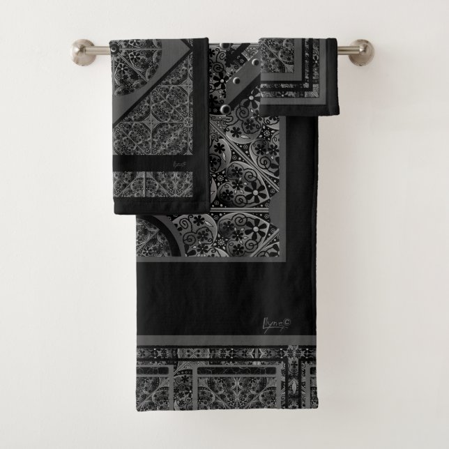 Ceramic Lace Black Bath Towel Set (Insitu)