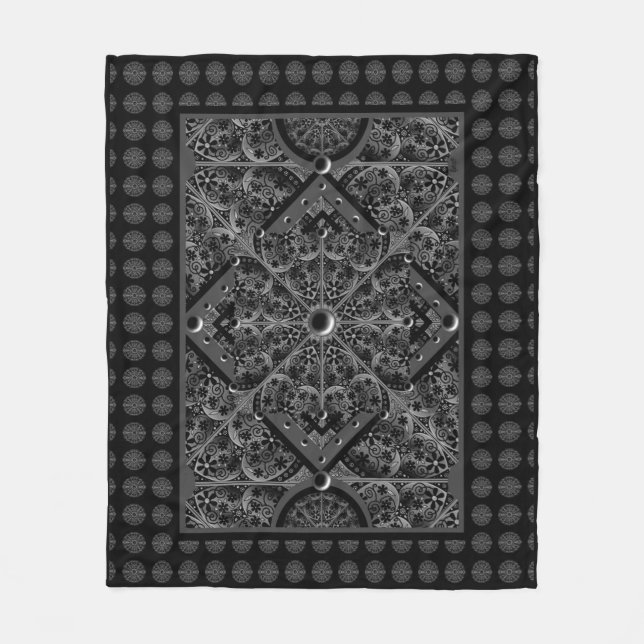 Ceramic Lace Black Fleece Blanket (Front)